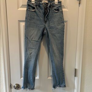 Abercrombie & Fitch Blue Ankle Cropped Jeans with Frayed Hem